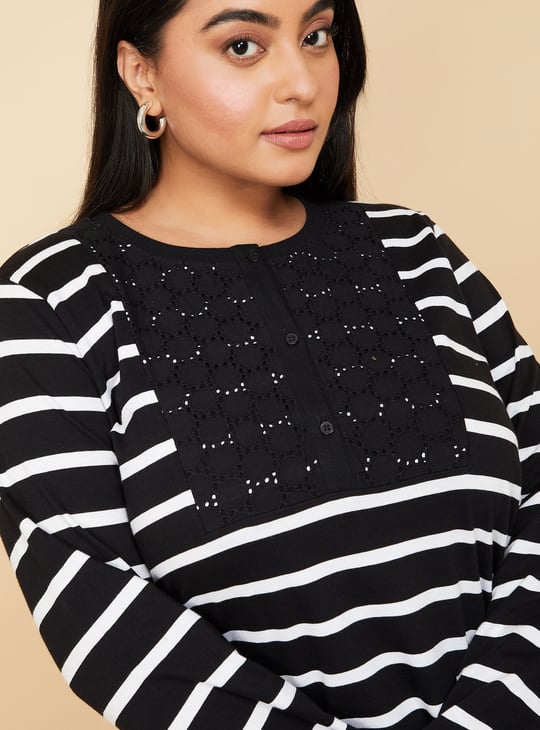 Women Striped Henley T-shirt