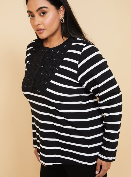 Women Striped Henley T-shirt