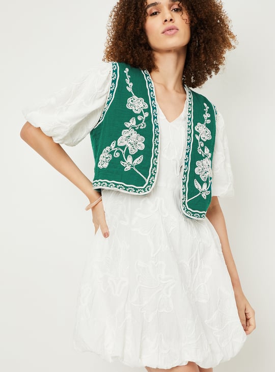 Kalki x Max Women Embroidered Waistcoat | Green | Embroidered
