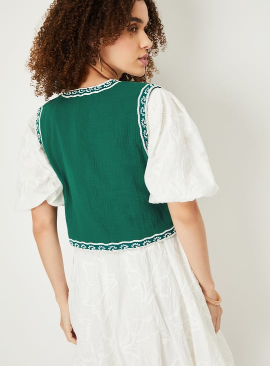 Kalki x Max Women Embroidered Waistcoat | Green | Embroidered