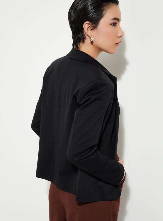 URB_N Women Solid Open Front Blazer Black Solid