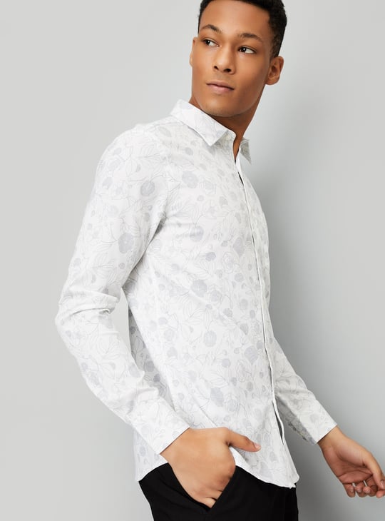 Men Floral Print Slim Fit Smart Casual Shirt