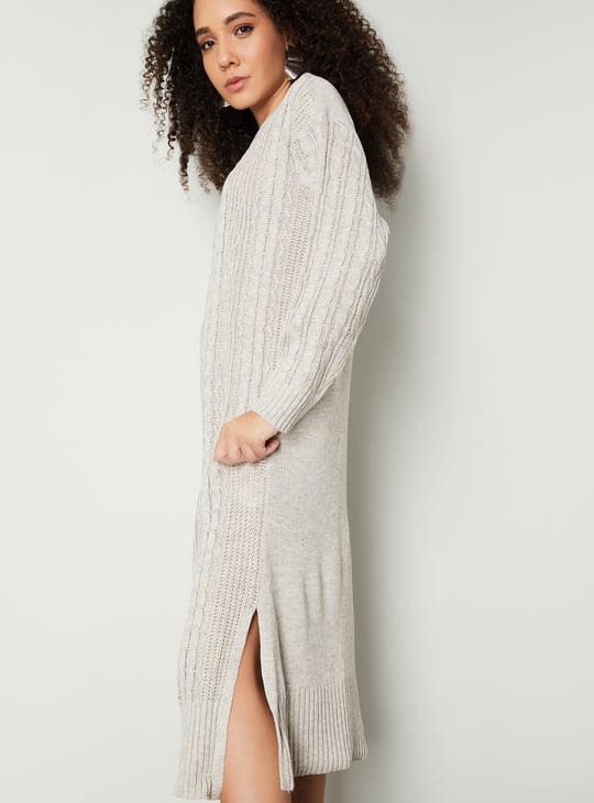 Women Cable Knit Belted Midi Dress