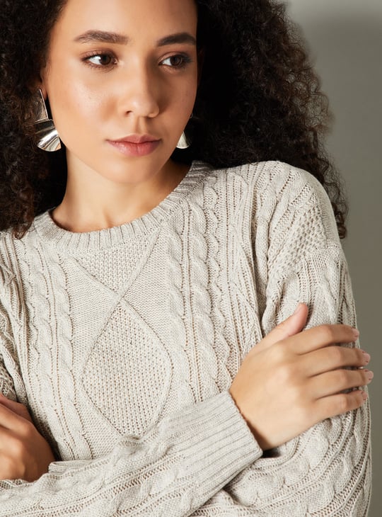 Women Cable Knit Belted Midi Dress