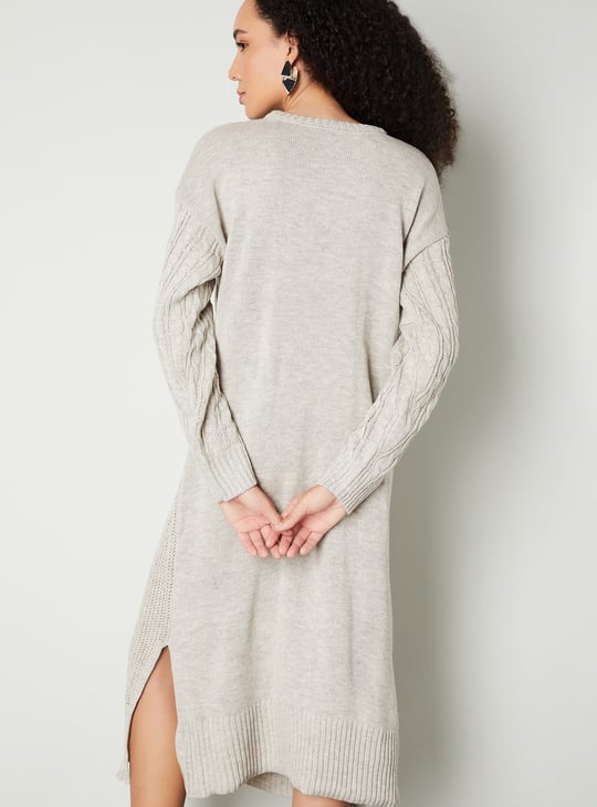 Women Cable Knit Belted Midi Dress