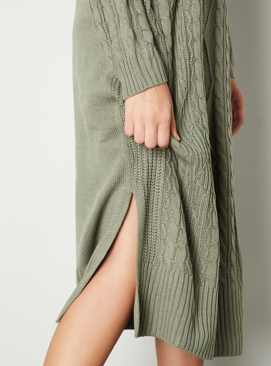 Women Cable Knit Belted Midi Dress
