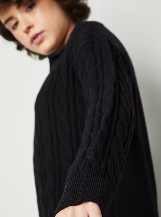 Women Cable Knit Polo Sweater Dress
