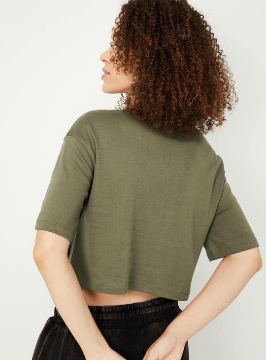 Women Solid Athleisure Crop T-shirt