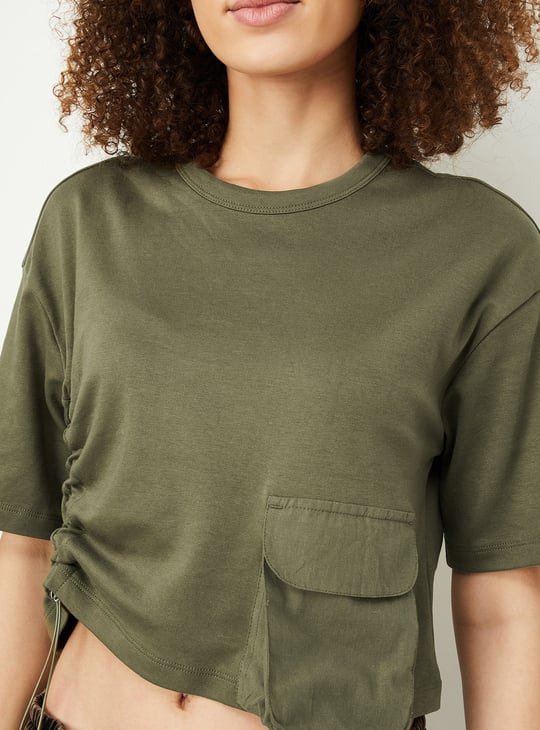 Women Solid Athleisure Crop T-shirt