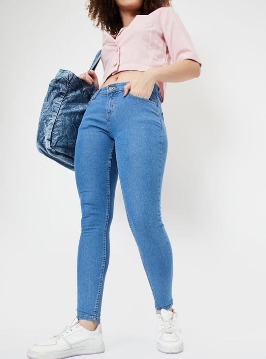 Women Washed Skinny Fit Jeans Blue