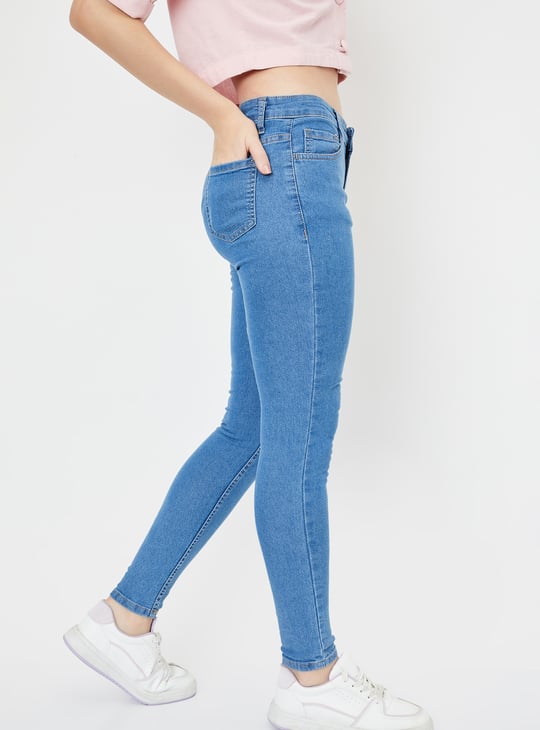 Women Washed Skinny Fit Jeans Blue
