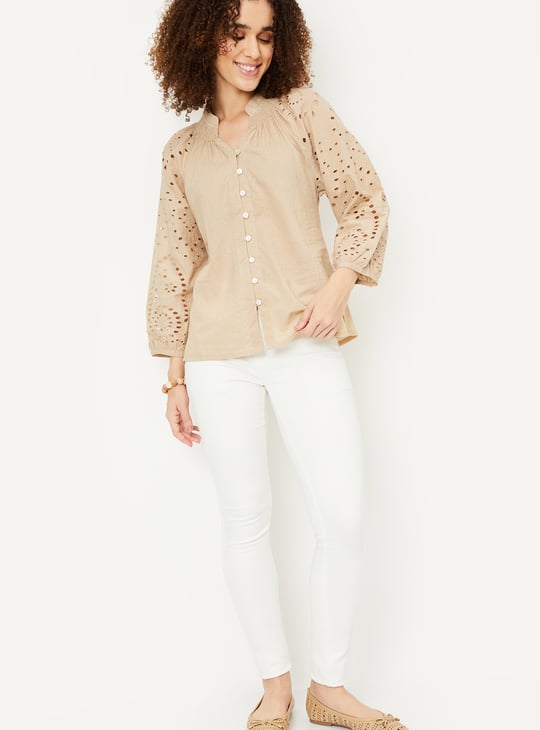 Kalki x Max Women Schiffli Tunic | Beige | Embroidered