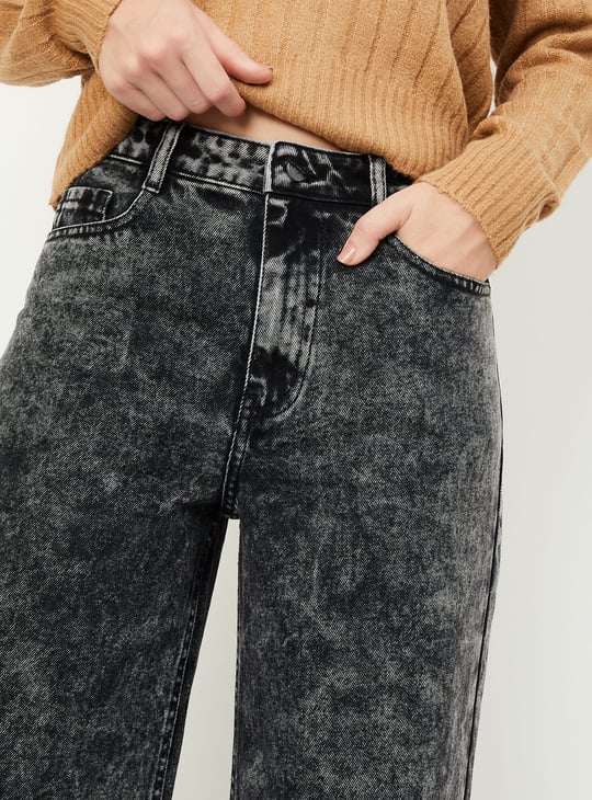 Women Washed Wide Leg Jeans Grey