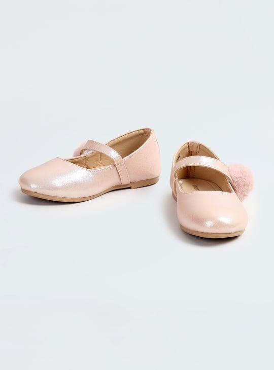 Girls Metallic Mary Janes with Pompom