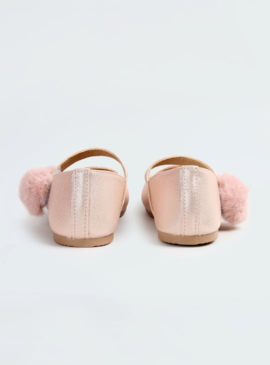 Girls Metallic Mary Janes with Pompom