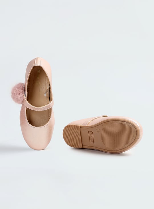 Girls Metallic Mary Janes with Pompom