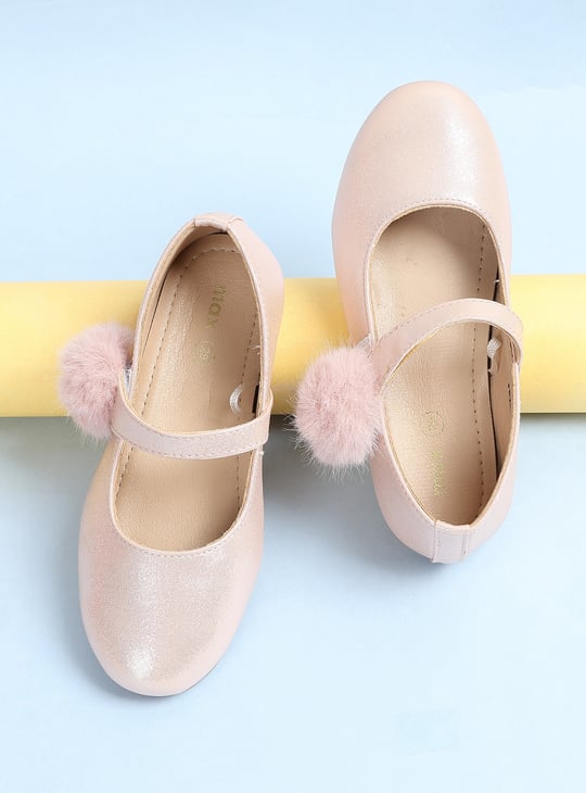 Girls Metallic Mary Janes with Pompom