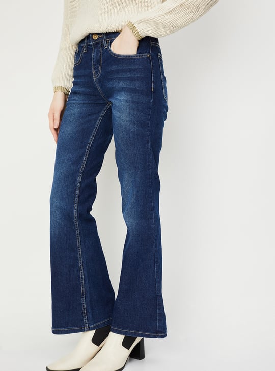 Women Washed Kick Flare Jeans