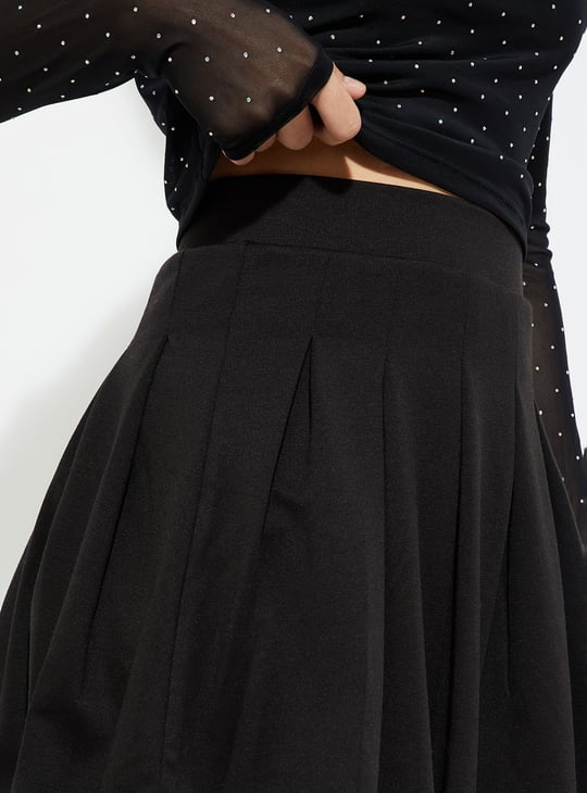 URB_N Women Pleated Mini Skirt | Black | Solid