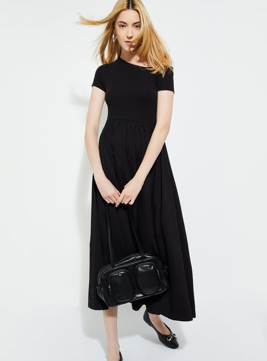 URB_N Women Ribbed One-shoulder Midi Dress