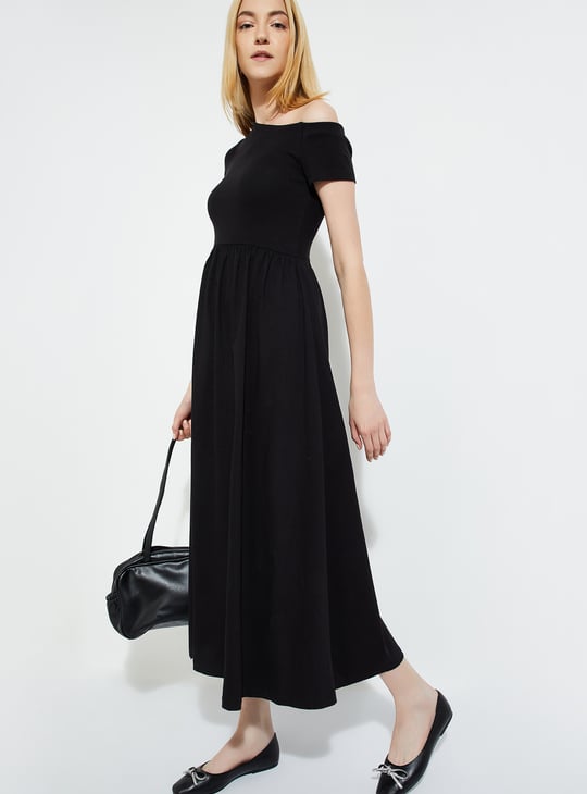 URB_N Women Ribbed One-shoulder Midi Dress