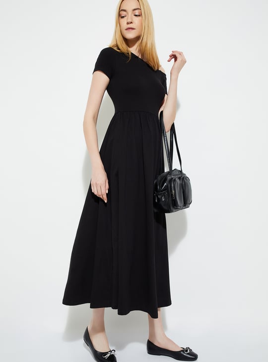 URB_N Women Ribbed One-shoulder Midi Dress