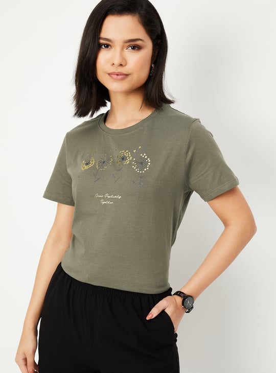 Women Foil Print T-shirt