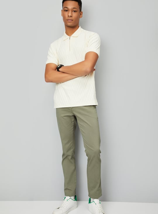 Men Knitted Zip Polo T-shirt