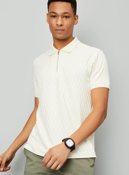 Men Knitted Zip Polo T-shirt