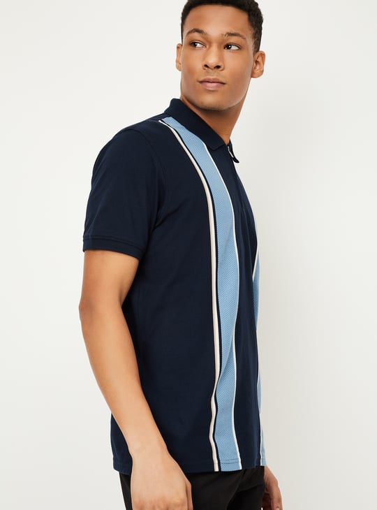 Men Striped Zipper Polo T-shirt | Striped