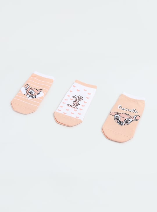 Girls Bambi Print No-Show Socks - Pack of 3