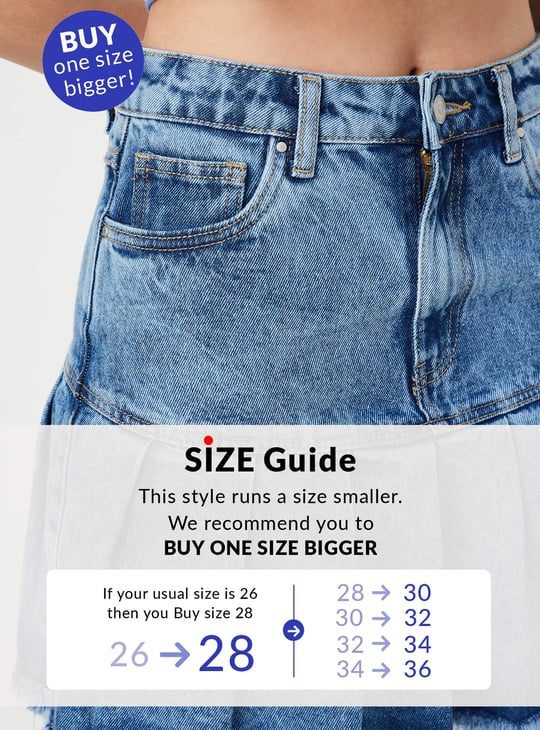 Women Pleated Denim Skater Skirt