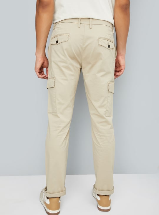 Men Solid Slim Fit Cargo Trousers
