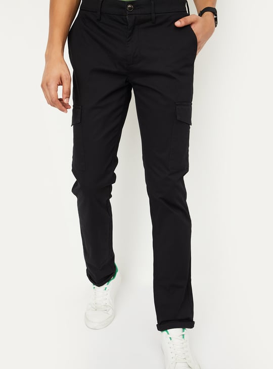 Men Solid Slim Fit Cargo Trousers