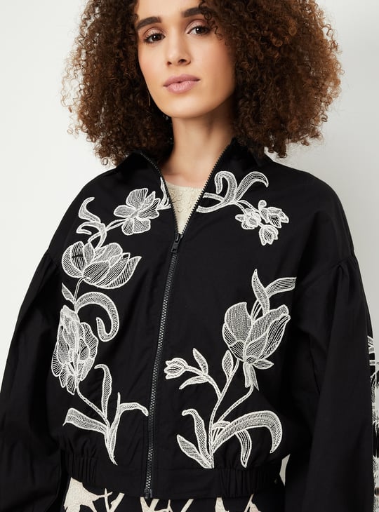 Kalki x Max Women Embroidered Reversible Bomber Jacket Black