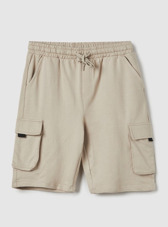 Beige Cargo Shorts Pockets Boys Knit Cargo Shorts