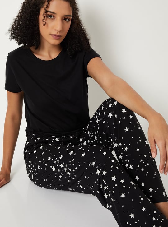 Women Star Print PJ Set | Black