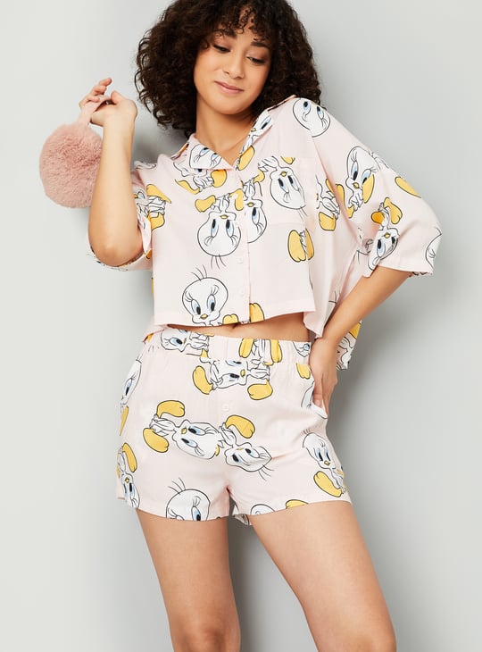 Women Tweety Printed Sleepwear Shorts Set
