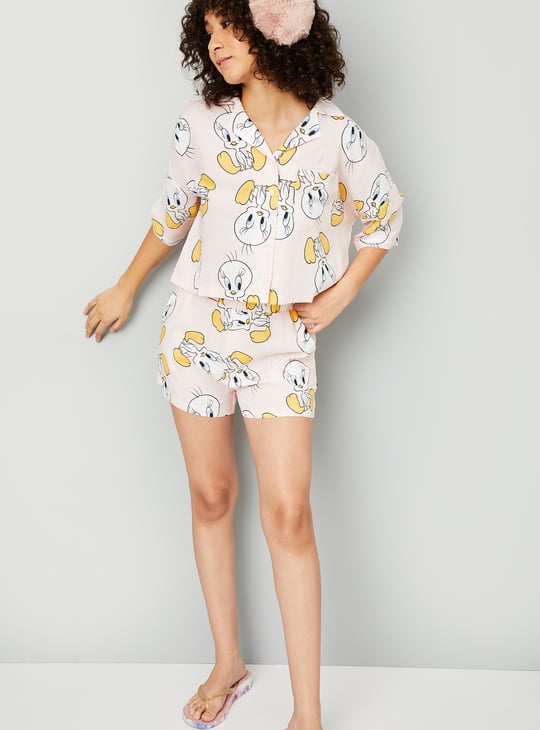 Women Tweety Printed Sleepwear Shorts Set