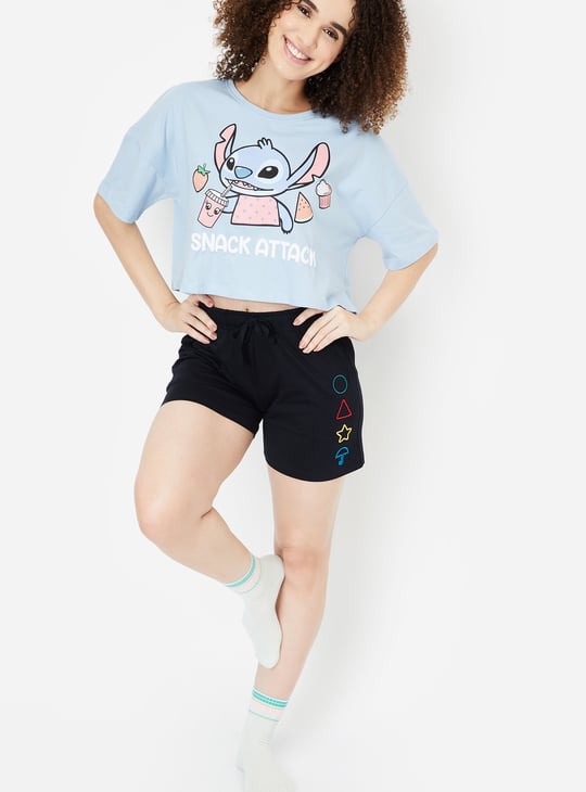 Buy Women Lilo & Stitch Printed Cropped T-shirt Online at just Rs