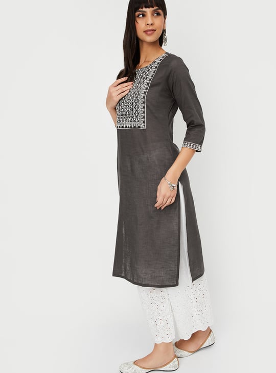 Women Embroidered Yoke Straight Kurta