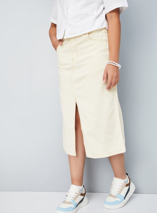 Girls Solid Denim Skirt