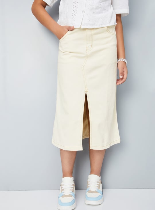 Girls Solid Denim Skirt