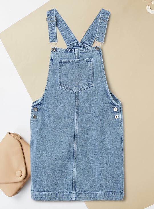 Girls Washed Denim Pinafore Dress with Tee