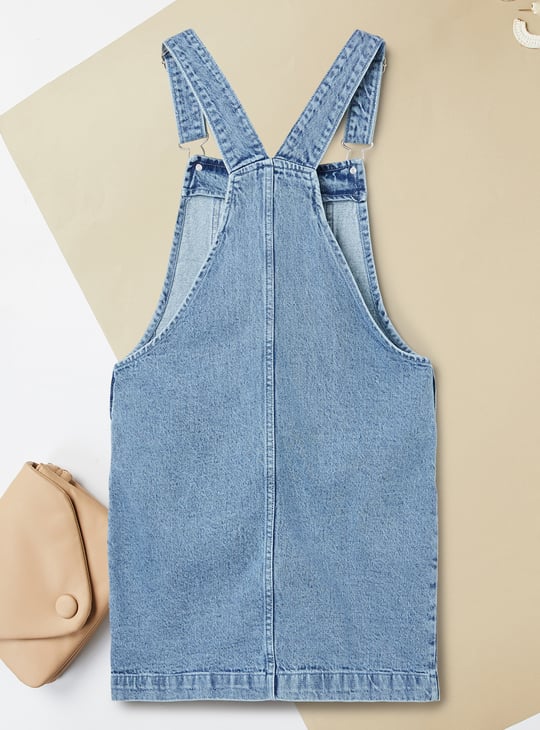 Girls Washed Denim Pinafore Dress with Tee