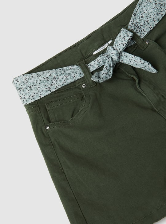 Girls Solid Belted Shorts