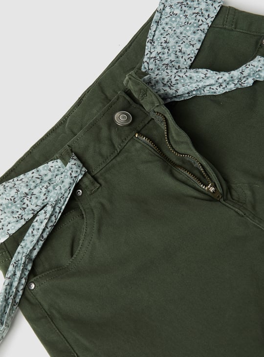 Girls Solid Belted Shorts