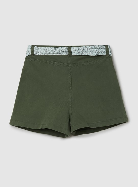Girls Solid Belted Shorts
