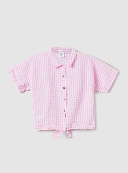 Girls Checked Shirt-style Crop Top