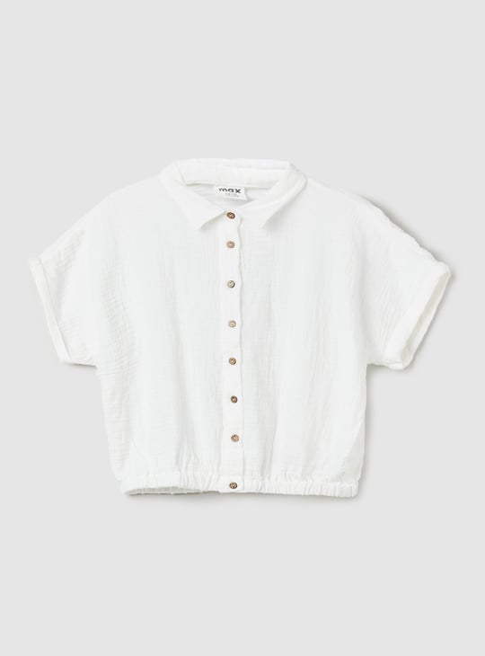 Girls Solid Shirt-style Crop Top